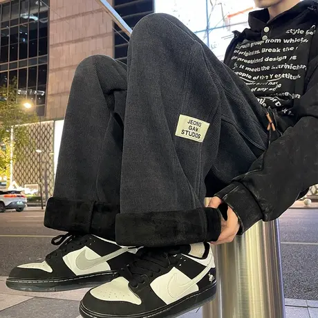 灯芯绒裤子男春秋季保暖阔腿垂感休闲裤潮牌加绒加厚运动直筒卫裤商品大图