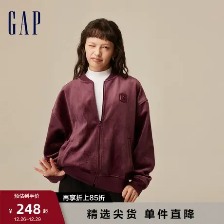 Gap女装秋冬新款LOGO宽松落肩双面复合天鹅绒外套棒球服756406图片