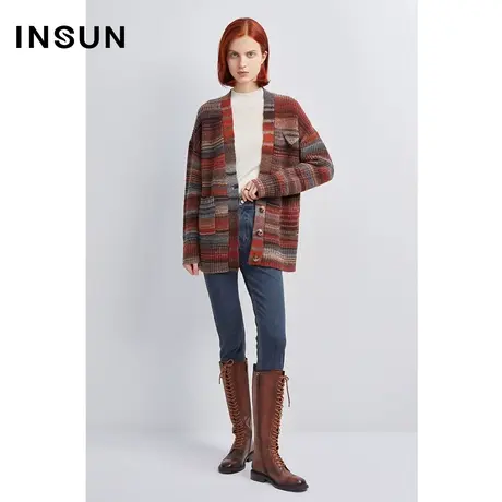INSUN恩裳冬季羊毛渐变色休闲毛织衫开衫商品大图
