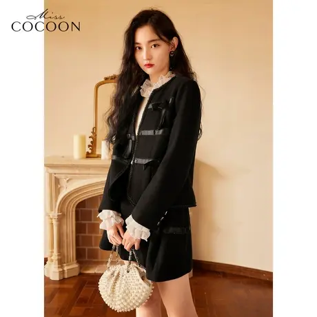 MISSCOCOON法式黑色小香风外套女2023新款春季高级时尚羊毛短外套商品大图