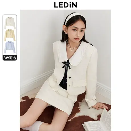 【呼呼严选专享】乐町千金小香风外套女甜美毛边设计时尚短款上衣商品大图
