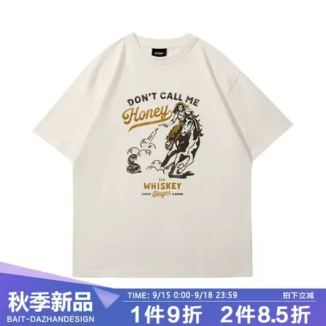 西海岸vintage创意印花情侣短袖T恤男ins潮牌复古半袖体恤衫短tee图片