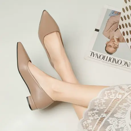 单鞋女2024春秋季新款尖头轻便浅口鞋子配裙子法式气质粗跟小皮鞋商品大图