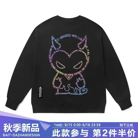 无帽国潮联名款卫衣男女渐变街头风字母恶魔oversize长袖上衣爆款商品大图