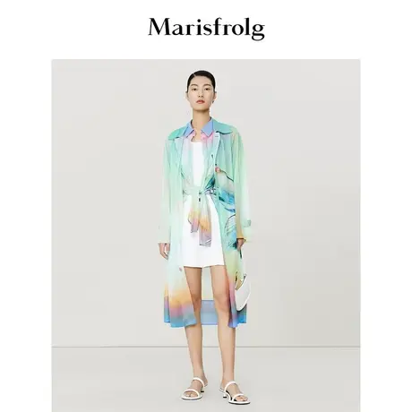 【艺术家联名】玛丝菲尔2023年夏季新款渐变蝴蝶印花风衣外套女图片