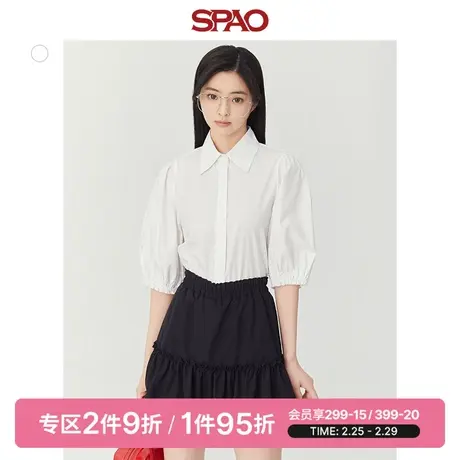 SPAO女士衬衫春季新款短款短袖宽松休闲衬衫SPYWD24S20图片