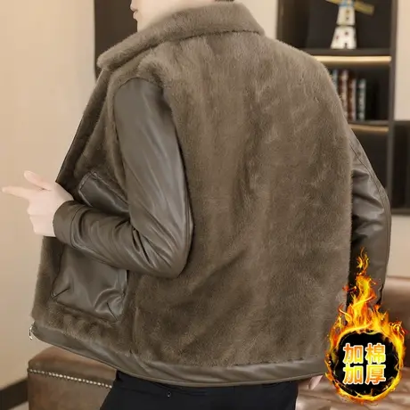 2023冬季新款男士加绒加棉皮衣外套仿皮毛一体冬装保暖上衣服棉衣图片