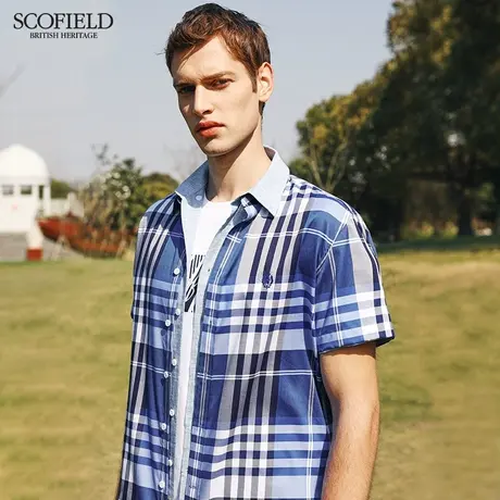 【1.5折秒杀】Scofield男装短袖衬衫夏季时尚格子衬衣短袖商品大图