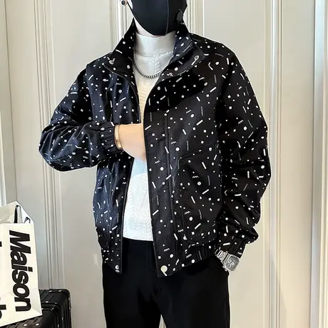 棒球服男士外套2024春秋季新款潮流运动美式碎花上衣休闲开衫夹克图片