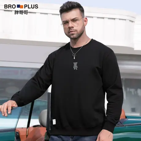胖哥哥秋季纯棉卫衣男士无帽圆领套头宽松大码胖子打底衫ins潮牌商品大图