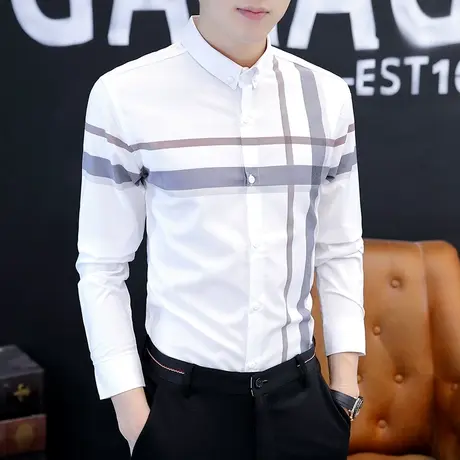衬衫男士长袖休闲潮流春秋季2023新款韩版帅气高级感男装格子衬衣商品大图