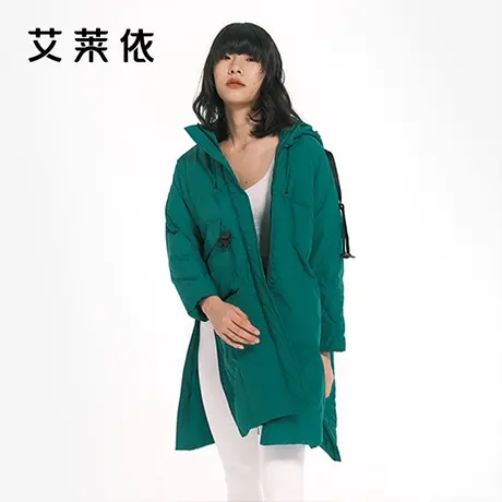 艾莱依反季羽绒服女爆款中长款鹅绒时尚连帽高级感炸街开叉厚外套商品大图