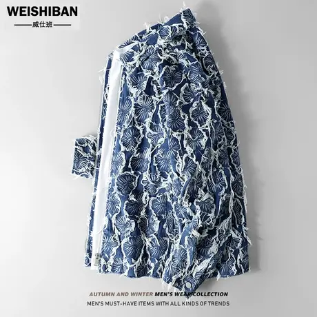 美式复古毛边花卉小众设计牛仔外套男2023年春秋新款宽松拉链夹克商品大图