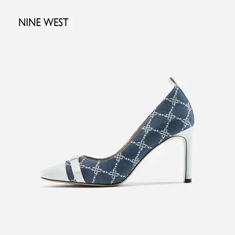 Nine West/玖熙方头法式复古印花高跟鞋2023秋新款扣带细跟单鞋女商品大图
