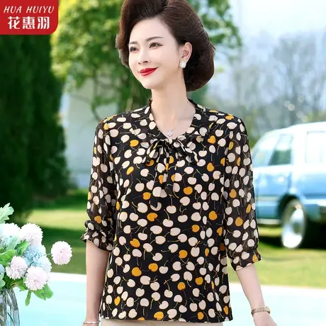 年轻妈妈气质雪纺中老年T恤休闲上衣40岁女夏装2023新款圆点商品大图
