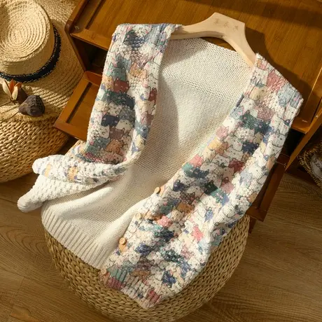 针织马夹印花纯棉背心上衣外搭休闲百搭马甲文艺复古2022春秋新款图片