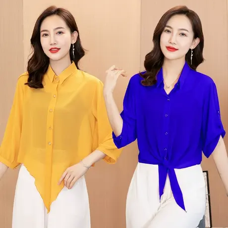 衬衫女夏薄款雪纺防晒衫女配吊带裙子的小披肩宽松垂感透明上衣图片