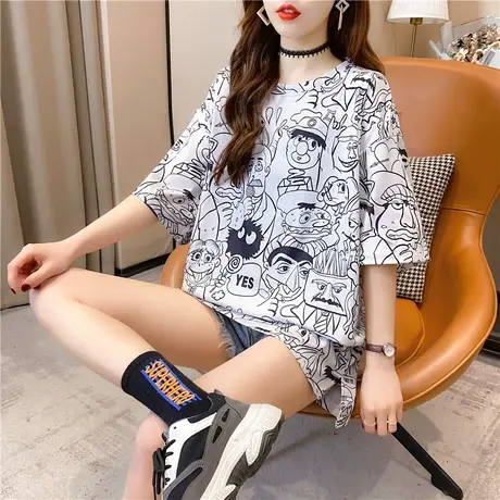 卡通短袖t恤女装宽松百搭体恤韩版夏季2023年新款夏装打底衫上衣图片