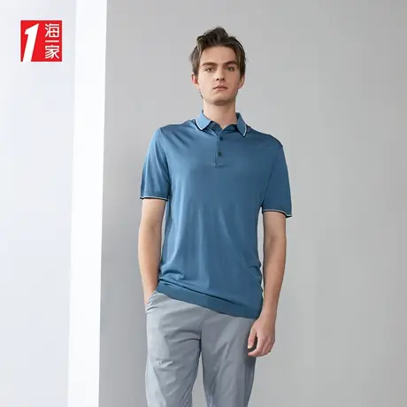 海一家舒适透气短袖针织衫2023夏季新款休闲翻领男士POLO衫商品大图