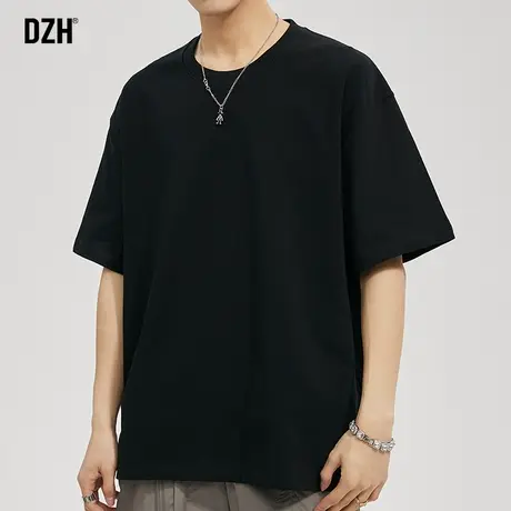 男生黑色简约t恤男纯棉圆领夏季男装2023新款纯色重磅短袖基础款商品大图