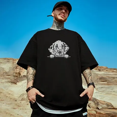 重磅潮牌宽松T恤胖子短袖男加肥加大五分袖纯棉情侣大码男装夏季商品大图