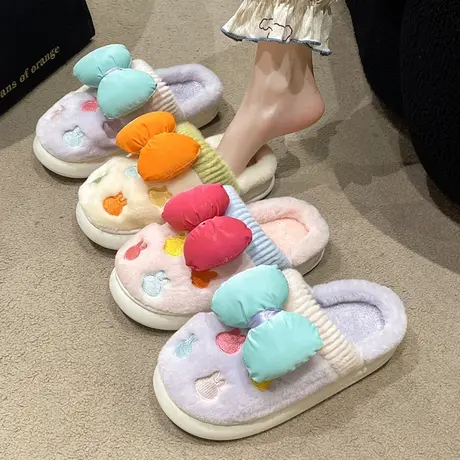 包头毛毛半拖鞋女外穿秋冬加绒2023新款室内居家用蝴蝶结保暖棉拖商品大图