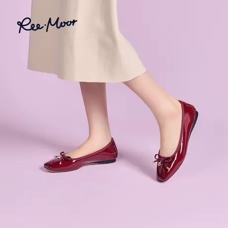 REEMOOR睿慕2023春夏新款红色婚鞋芭蕾舒卷舒适百搭喜庆女平底鞋商品大图