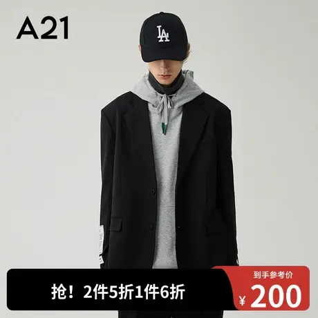 A21outlets男装宽松翻领长袖西装外套秋季款黑色男士休闲西服潮商品大图