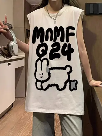 纯棉吊带坎肩背心无袖t恤女夏季设计感小众外穿宽松港风挂脖上衣商品大图