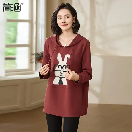 简涵大码2023春秋新款宽松显瘦上衣长袖连帽胖妹妹加大遮臀卫衣潮商品大图