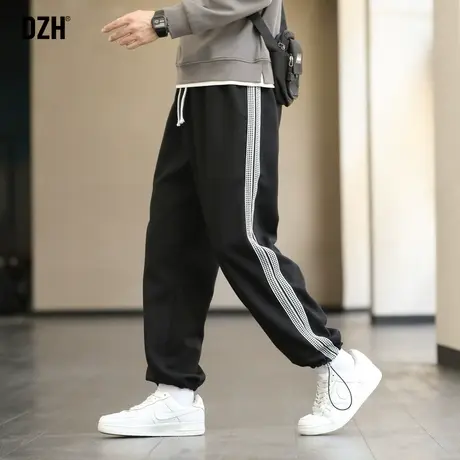 男士纯棉卫裤男秋季宽松直筒休闲裤子2024新款黑色抽绳束脚运动裤图片