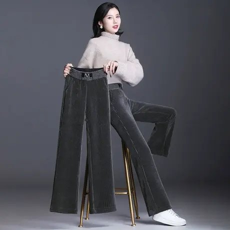 灯芯绒阔腿裤女秋冬加绒加厚松紧高腰宽松显瘦直筒雪尼尔垂感长裤商品大图