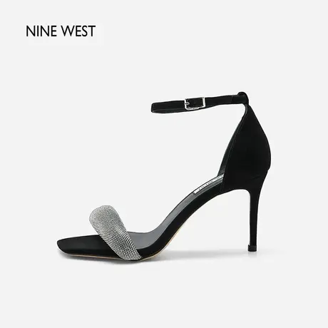 Nine West/玖熙一字带凉鞋女高跟夏季新款闪钻条带细跟方头女鞋图片