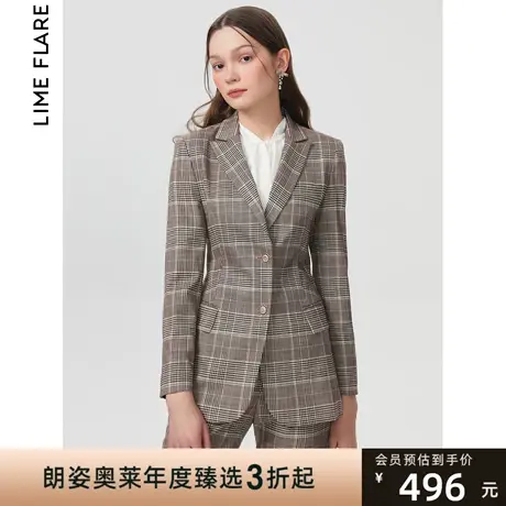 莱茵商场同款西装外套女新款格纹英伦风上衣西服正装气质图片