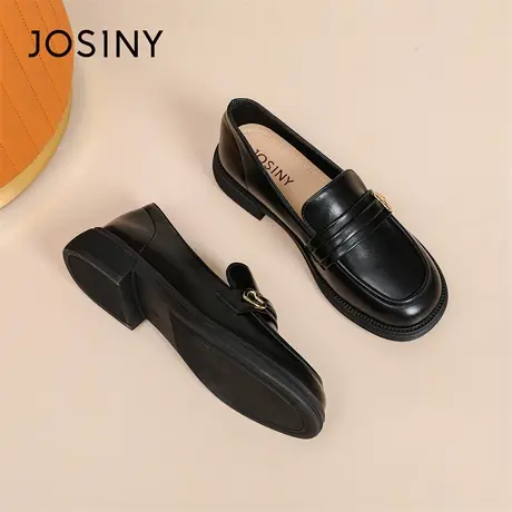 Josiny/卓诗尼乐福鞋女鞋2024新款春季一脚蹬粗跟复古摩登小皮鞋商品大图