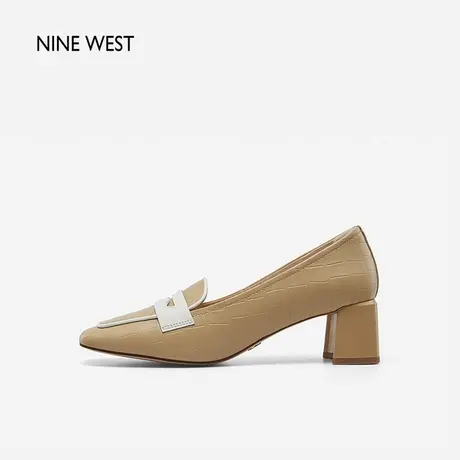Nine West/玖熙乐福鞋女春季新款石头纹羊皮革小皮鞋粗跟单鞋百搭图片