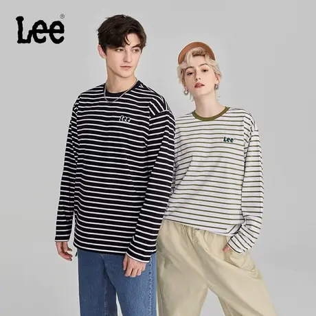 Lee商场同款23早秋新品舒适版条纹男女同款长袖T恤潮LUT006682203图片