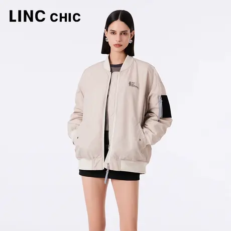LINC金羽杰轻暖羽绒服女2023年秋季新款简约立领大廓形飞行员夹克商品大图