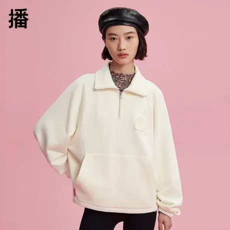 播&CRZ联名系列2023秋新款宽松翻领简约气质百搭卫衣女DDQ2VD0301商品大图