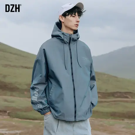男士冲锋衣男款秋季蓝色连帽防风外套男潮牌男装2023新款工装夹克商品大图
