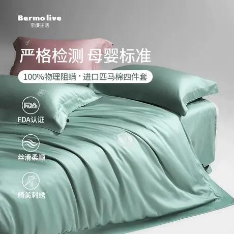 宝缦防螨四件套纯棉床单床笠被套防尘螨过敏全棉刺绣床上用品套件商品大图