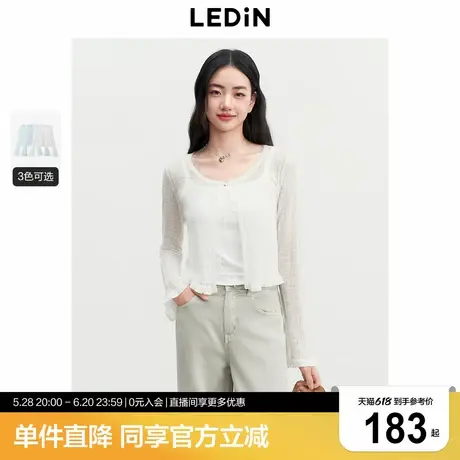 乐町精致镂空提花线开衫女2025年夏季新款精致甜美针织短款外套图片