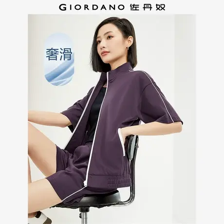 佐丹奴外套女装纯棉双面布针织撞色立领短袖外套 13374204商品大图