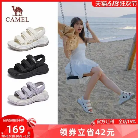 骆驼女鞋2025春夏新款百搭休闲凉鞋厚底增高凉鞋女魔术贴沙滩鞋女图片