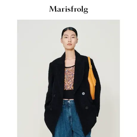【经典搭配系列】玛丝菲尔2022秋季黑色茧型西装版型毛呢外套商品大图