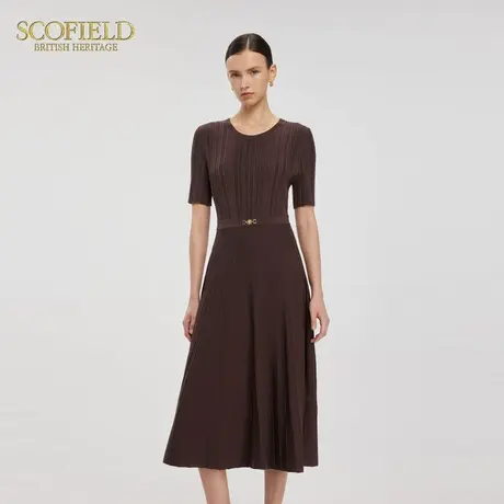 Scofield女装静奢风针织连衣裙圆领抽条肌理感长裙2025夏季新品图片