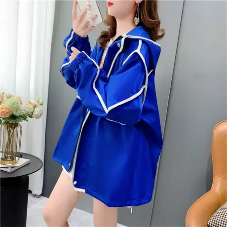 克莱因蓝连帽工装外套女秋季2022新款宽松休闲设计感洋气百搭上衣商品大图