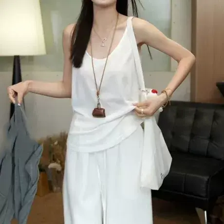 纯欲性感吊带背心女夏季韩版宽松内搭可外穿白色叠穿无袖T恤上衣图片