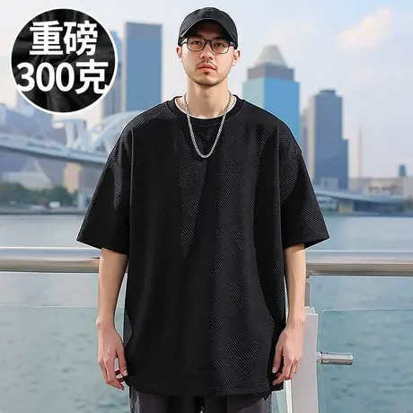 2025新款美式重磅男士胖子T恤短袖加肥加大码男装半截袖夏季上衣商品大图