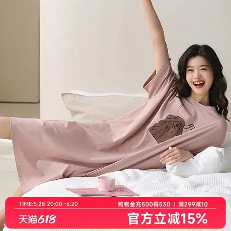 秋鹿减龄小狗印花柔软纯棉睡裙女2025夏季新款短袖宽松睡衣家居服商品大图